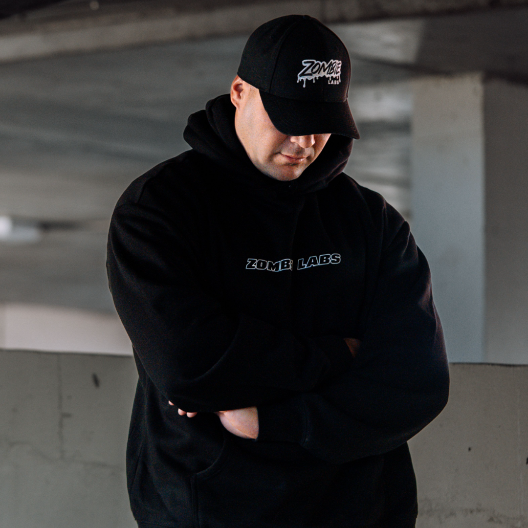 Black Zombie Labs hoodie, We Are Zombie back panel. ZL Apparel Co.