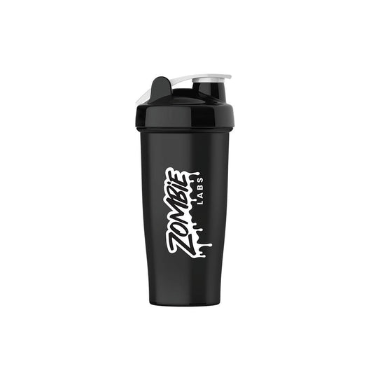 Zombie Labs Black Shaker Bottle - 700ml. This classic black shaker bottle features the bold Zombie Labs logo, perfect for mixing your favourite supplements on the go. Equipped with a secure flip-top lid and a durable design, it's an essential accessory for any fitness enthusiast.