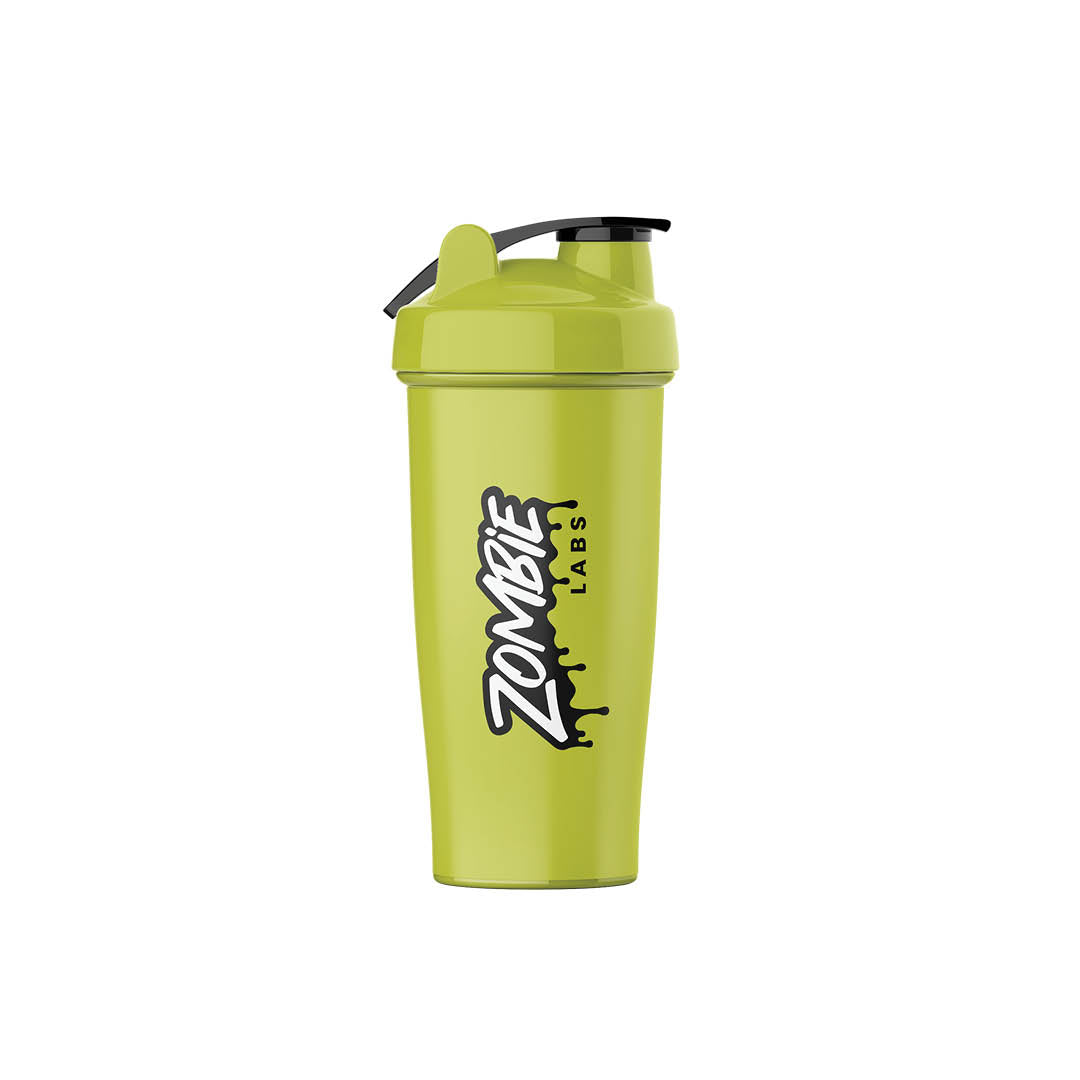 Zombie Labs Green Shaker Bottle - 700ml. This vibrant green shaker bottle features the bold Zombie Labs logo, perfect for mixing your favourite supplements on the go. Equipped with a secure flip-top lid and a durable design, it's an essential accessory for any fitness enthusiast.